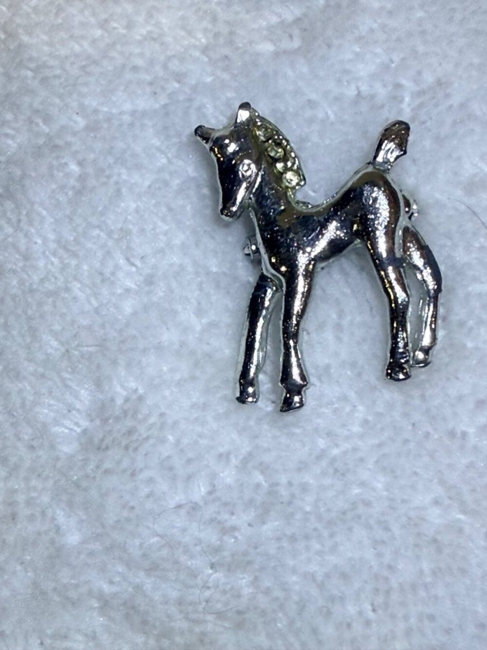 Vintage Silver-Tone Foal colt Unicorn pony mare rhinestone mane Brooch Pin With